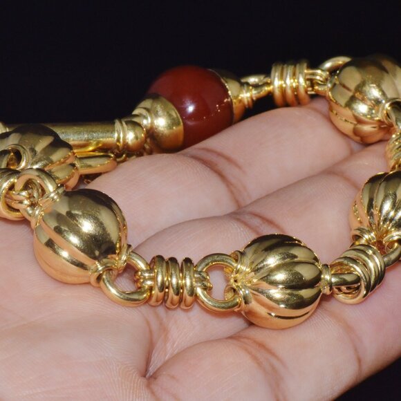Estate Primavera Preziosi Italian Solid 18K Gold Carnelian Bead Toggle Bracelet - Picture 3 of 10